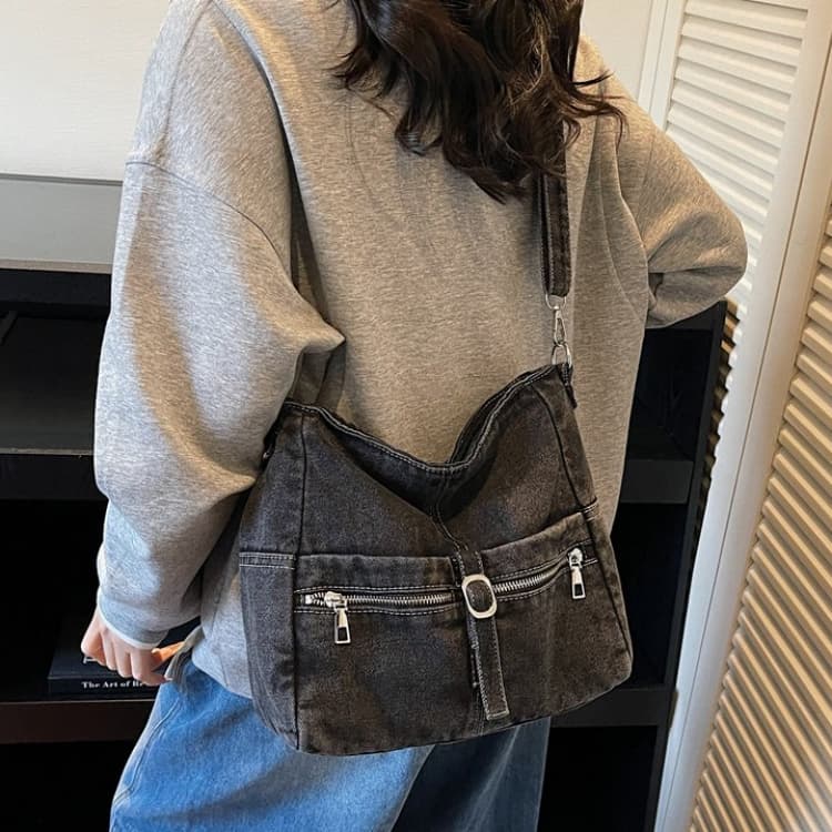 Vintage gewaschene Denim-Tasche mit großem Fassungsvermögen