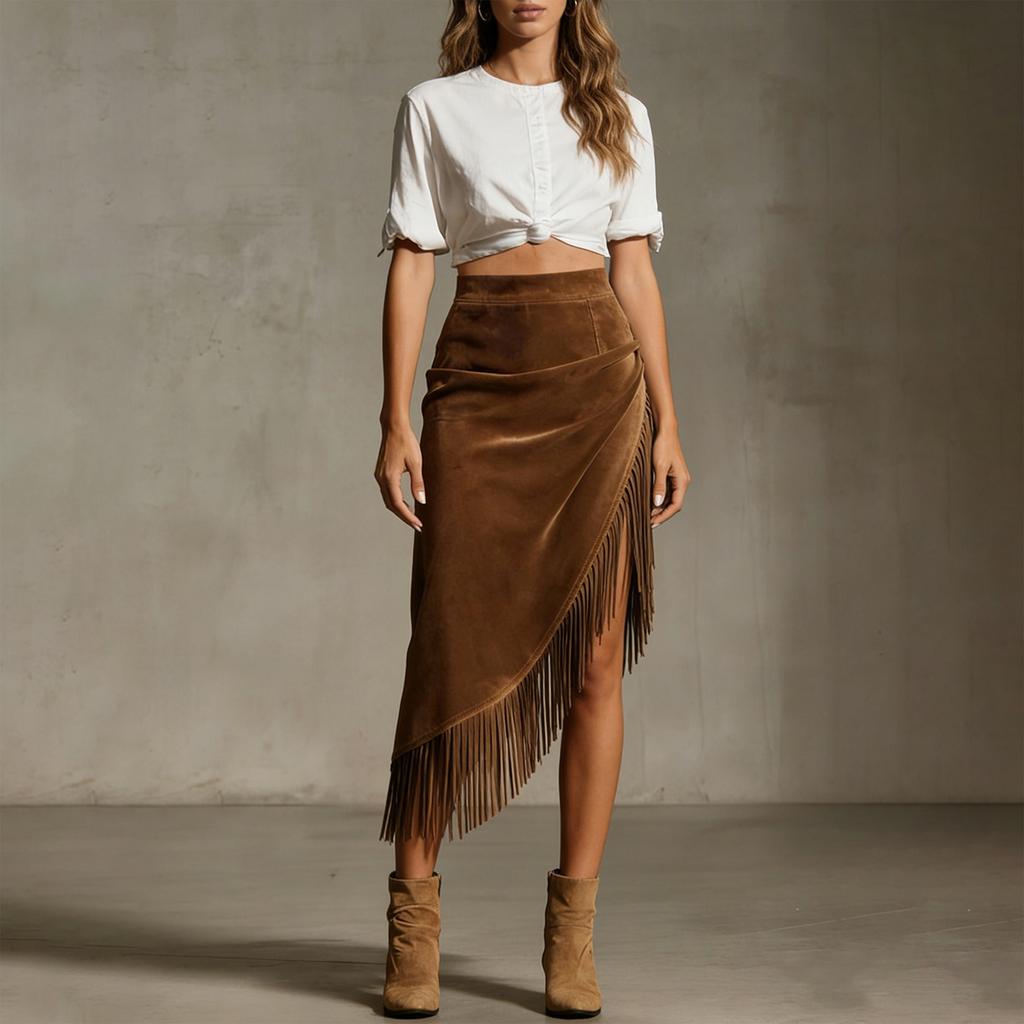 Ladies' Irregular Rope Tied Tassel Deer Skirt