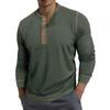 Men's Retro British Style Color Block Henley Long Sleeve Polo Shirt