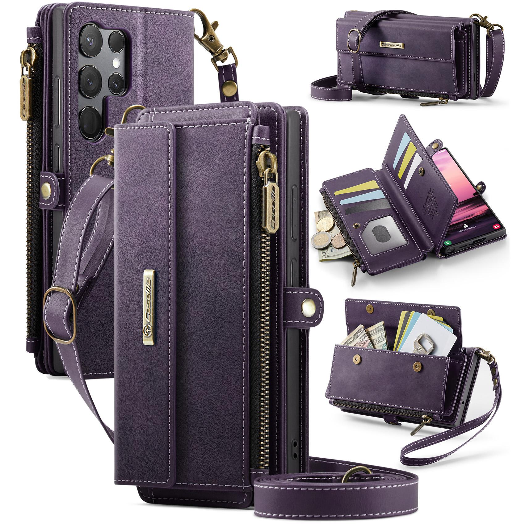 

For Samsung Galaxy S23 Ultra Case CASEME C39 RFID Blocking Zipper Wallet Stand Leather Cover with Strap E