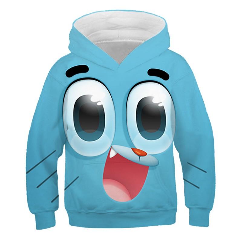 Spring and Autumn Animated Cartoon Gumball's Wonderful World 3D Printed Pullover Cute Vibrant Fun Long Sleeves Hooded Sweatshirt
