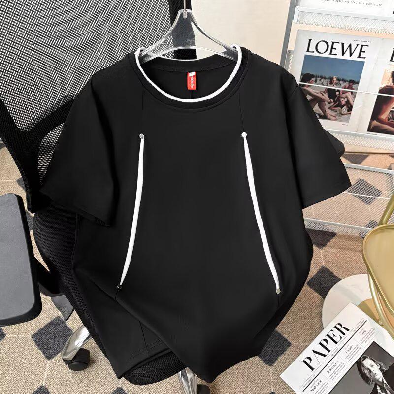 

Men s 2025 Summer Korean Style Color Block Studded Crew Neck T-Shirt XXXL білий