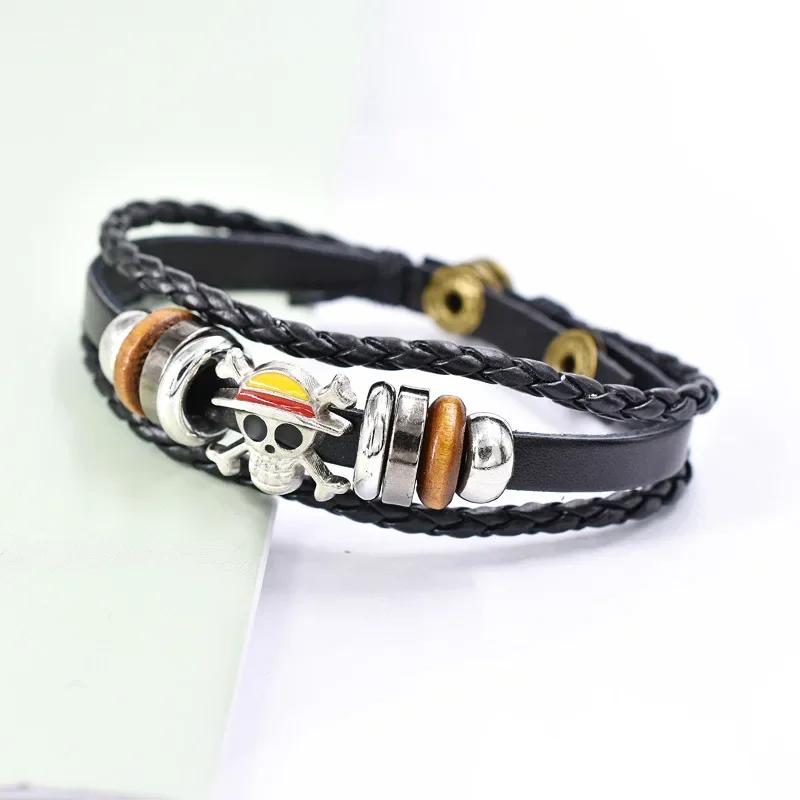One Piece Retro Leather Bracelet, Straw Hat One Piece COS Role Playing Prop, Anime Peripheral Birthday Gift for Men