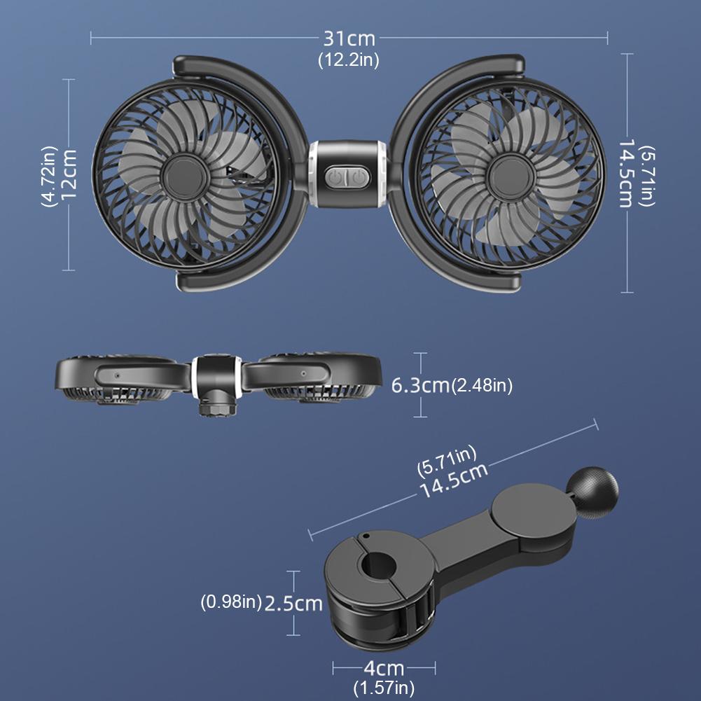 12V/24V Car Headrest Fan 360° Rotatable Dual Head Car Seat Back Cooling Fan 3 Speeds Powerful Wind Car Interior Fan Neck Cooler