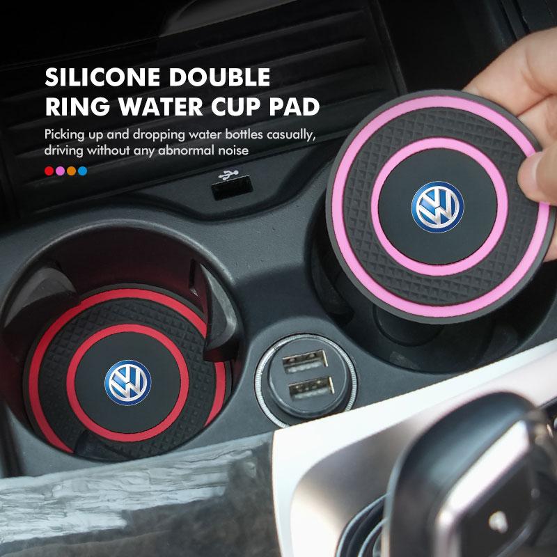2PCS Car Coaster Water Cup Bottle Holder Anti-slip Pad Mat For Volkswagen VW Scirocco Jetta Beetle Golf 4 5 6 Passat Polo B5KD2