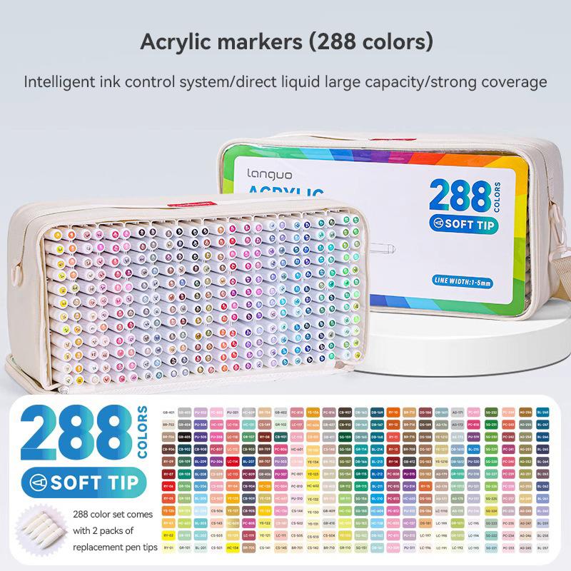 Languo 207/240/288 Colors Direct Liquid Acrylic Paint Pens Brush Marker Pen for Painting Stone DIY Art Supplies Stationery Gift