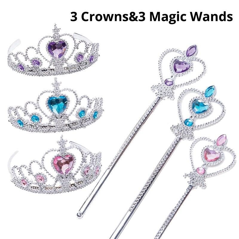 

6pcs Rhinestone Tiara Crown and Magic Wand With Glitter Crystal Head Hoop Jewelry Hair Accessories For Girls Teens Birthday Gift 3PCs&Other