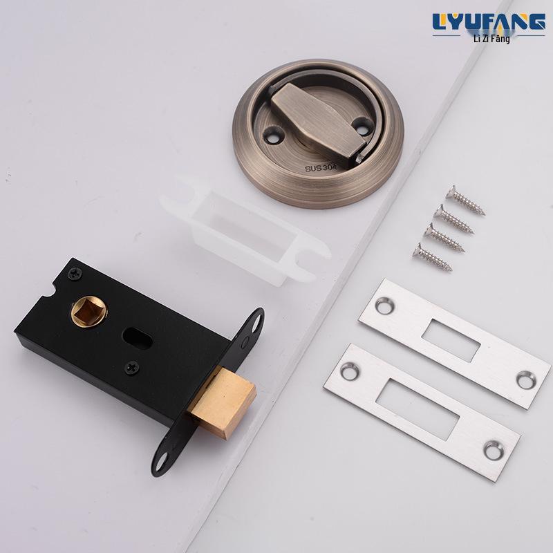 Stainless Steel Invisible Door Lock with Pull Ring, Single/Double-Sided Mounted Round Handle.