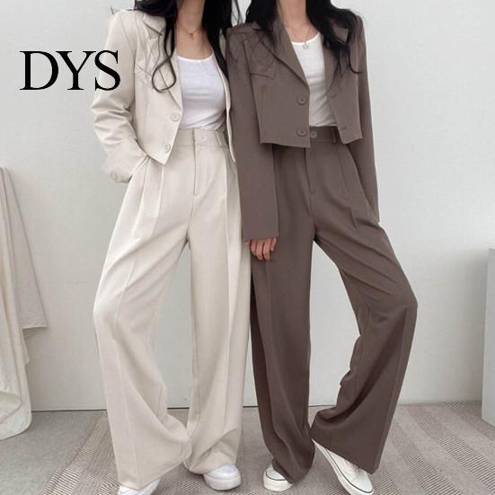 Lady Wide Leg Trousers 2 Pcs/Set Women Coat Pants Set Lapel Single-breasted Cardigan Long Sleeve Jacket High Waist Straight Formal Commute Outfit