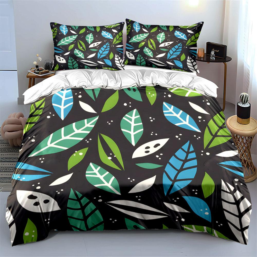 Multiple Sizes Colorful Leaf Pattern Print Bedding Set 1 Duvet Cover 2 Pillowcases For Adult And Children Luxury Gift Full Size