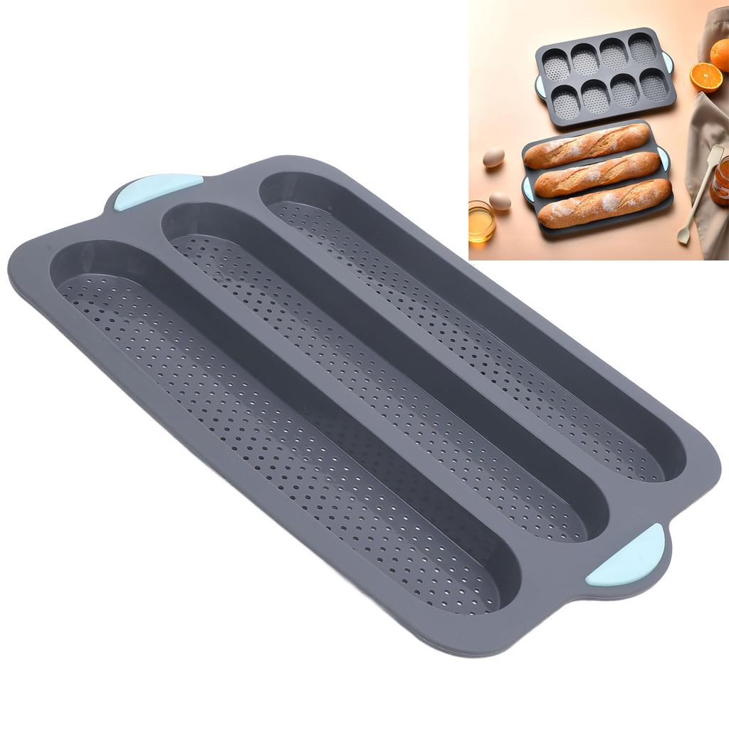 Silicone Bread Pan Nonstick Heat Resistant Perforated French Bread Baking Pan Cake Pan with Anti Slip Handles
