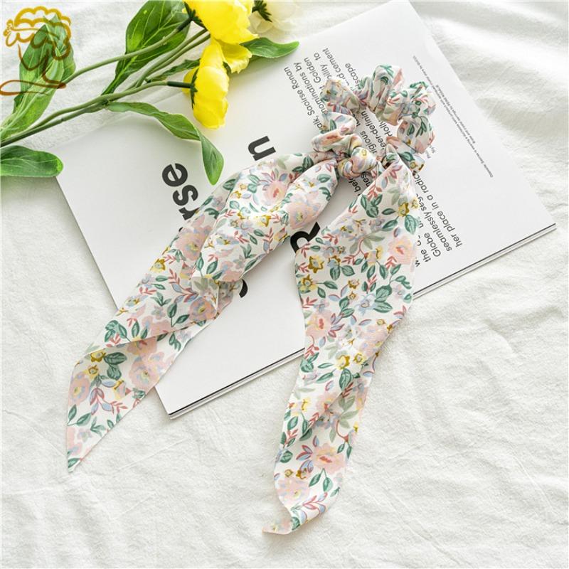 

Silk Chiffon Floral Beaded Ponytail Ribbon Large Crimped Headband for Women, Elastic Hair Accessory That Suits All Styles рожевий