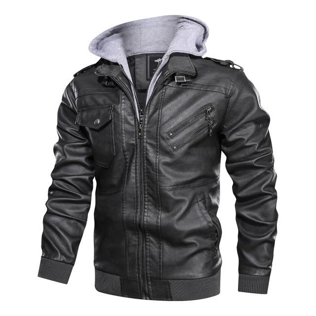 Leather Retro Motorcycle PU Leather Jacket Autumn and Winter Removable Men's Hooded Jacket