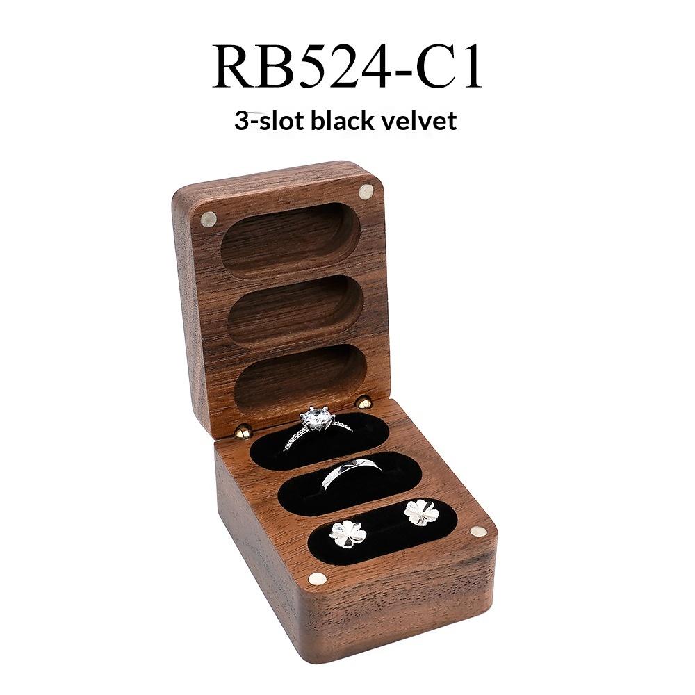 Black Walnut 3 Slots Luxury Compact Jewelry Box Holds Rings Earrings Necklaces Wedding Engagement Gift 48 X 62 X 37 Mm