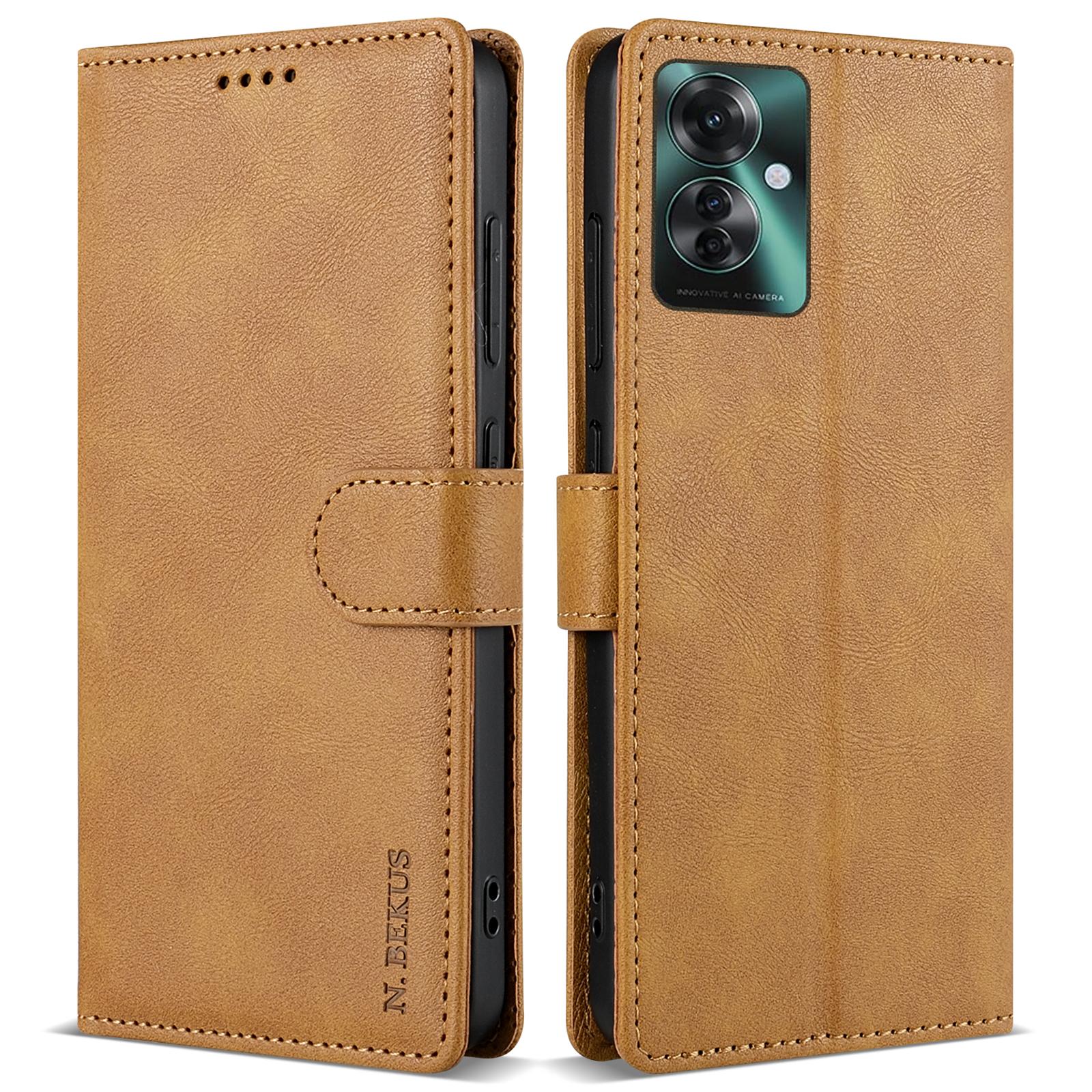 

For Oppo Reno11 F 5G Wallet Case Solid Color Anti-Drop Leather Phone Cover Brown