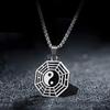 Retro Enamel Tai Chi Bagua Pendant Necklace, Titanium Steel Compass Round Plate for Men & Women