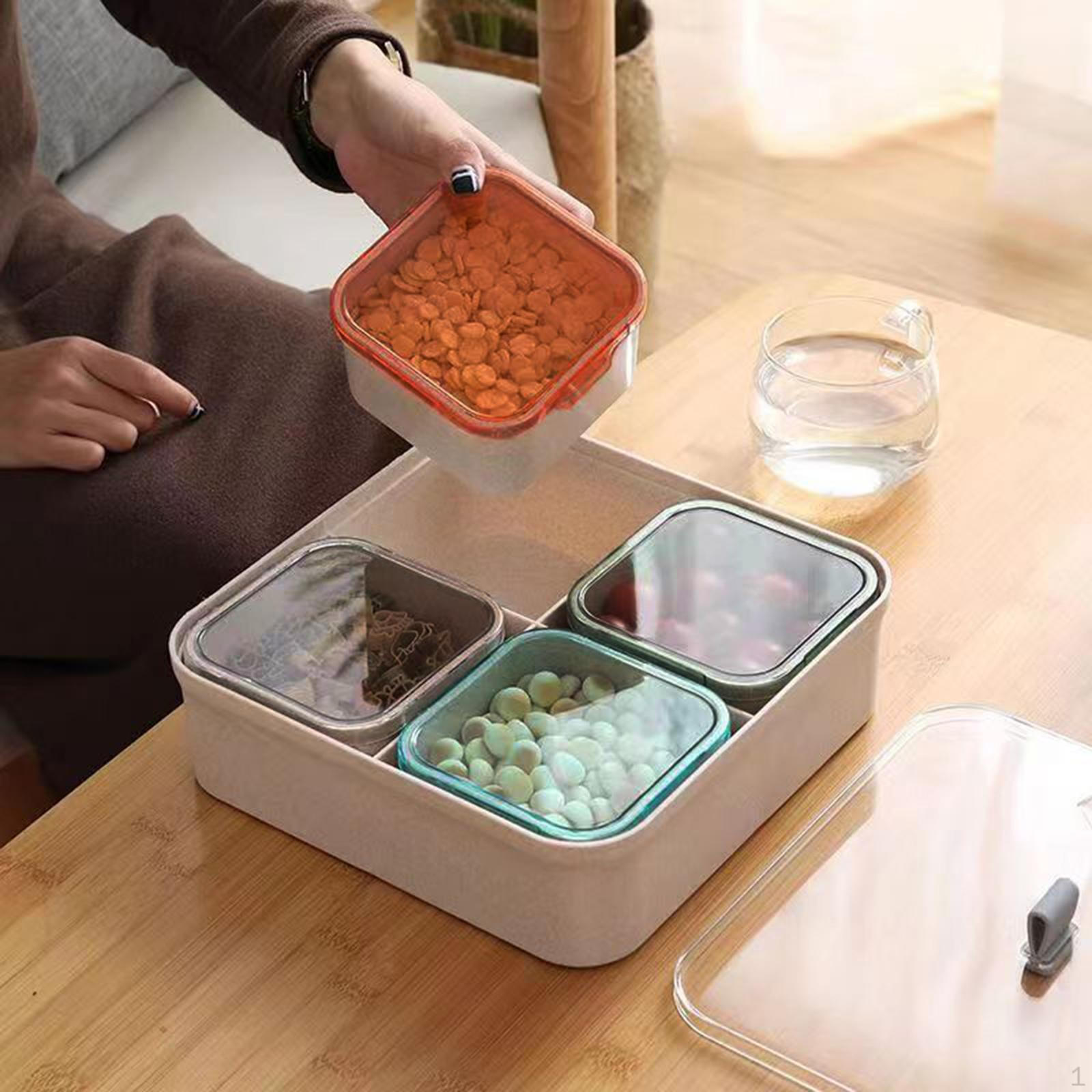 Divided Serving Tray Desserts Plate Dried Fruit Appetizer for Cakes Gray Lid