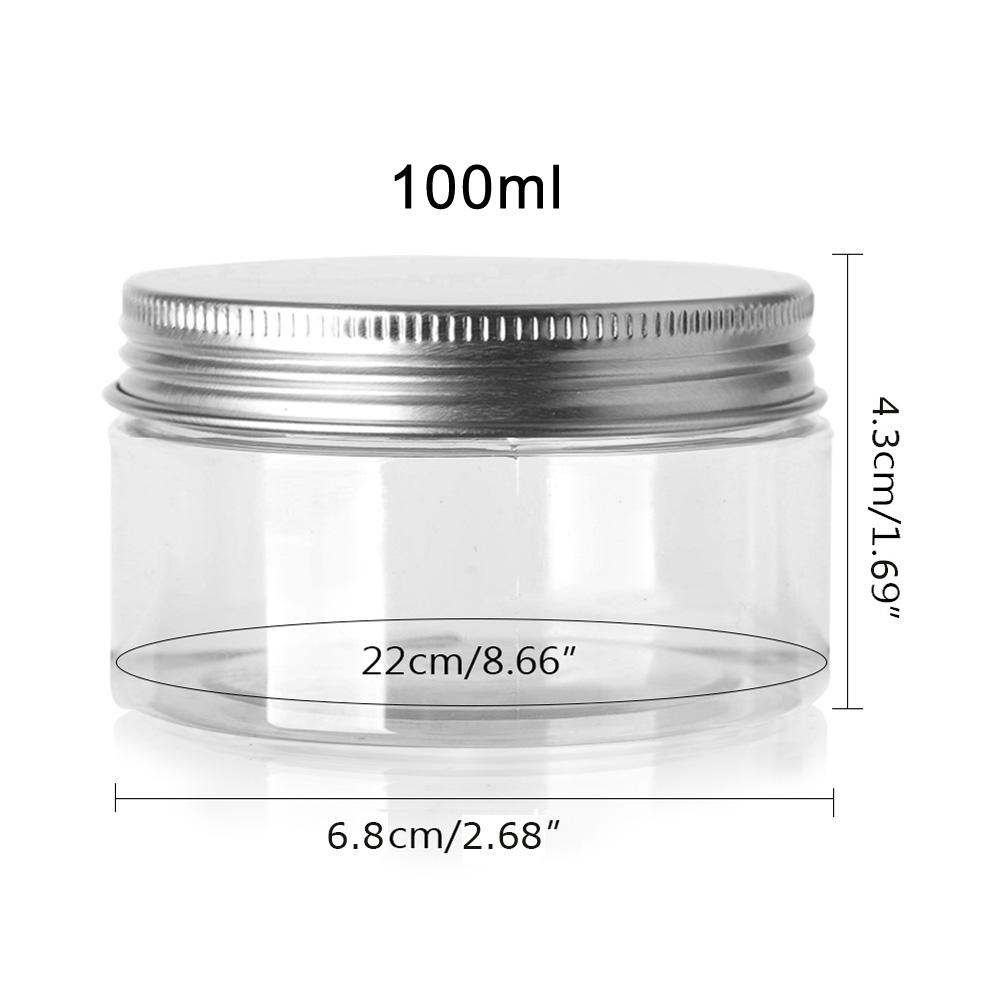 5pcs Aluminum Cap Sealed Cans PET Empty Transparent Plastic Bottles 15Sizes Wide Mouth Jar Oil Wax Packaging Container With Lids