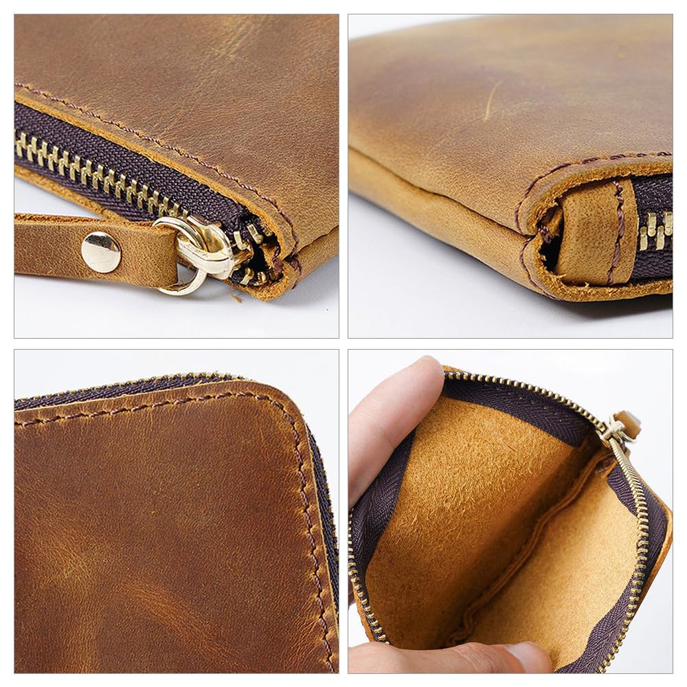 Whatna Natural Thick Cowhide Leather Coin Coin and Mini Small Card Genuine Leather Earphone Storage Case Purse, Case, Men's Women's Wallet, Wallet,