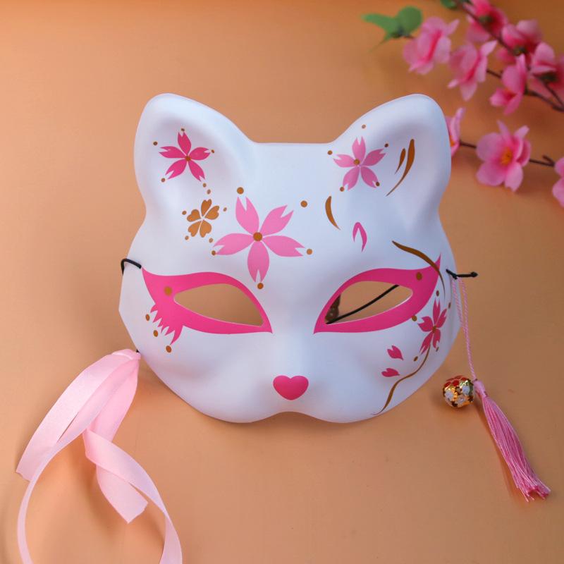 Pink Sakura Cute Princess Dress Up Show Half Face Cat Face Mask Japanese Anime Festival Masquerade Fox Mask