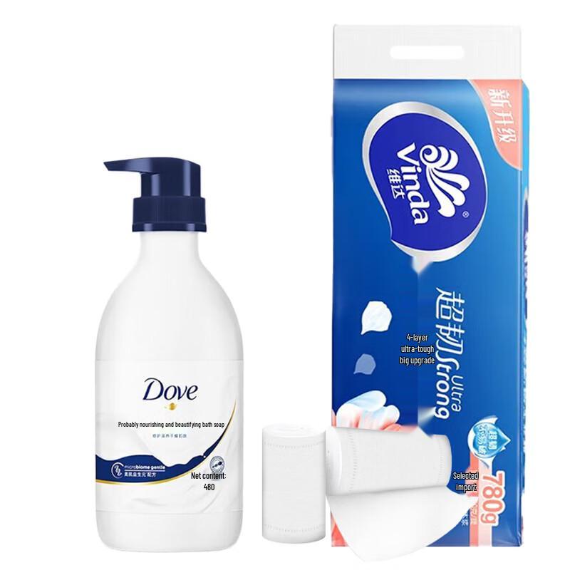 

Гель для душа Dove Питательный 460 г и Набор туалетной бумаги Vinda