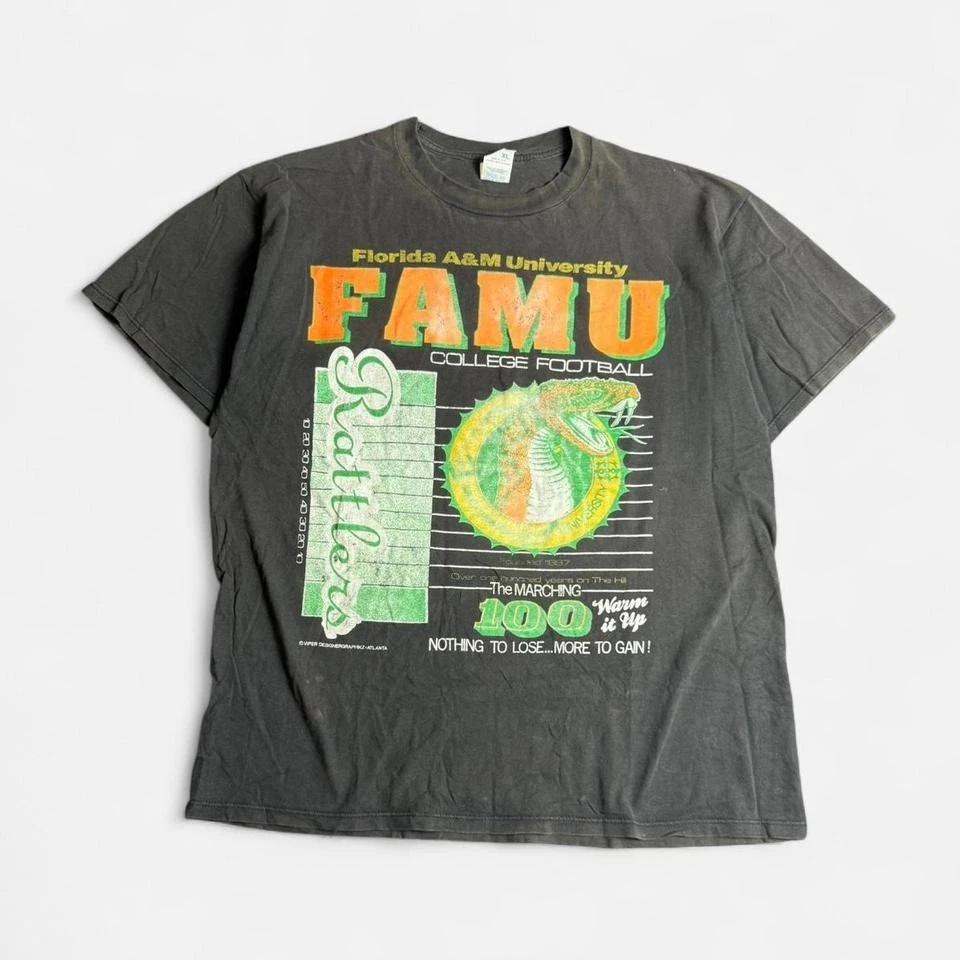 Винтажная мужская футболка 90-х FAMU Florida AM Rattlers University, выцветшая черная, размер XL S