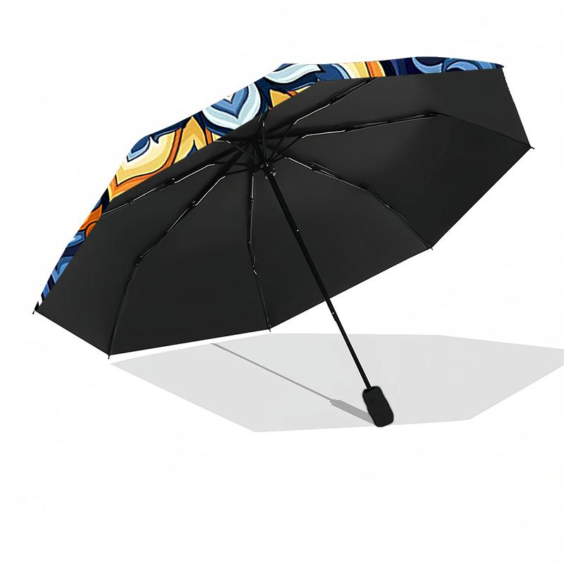 1pc Sturdy 8-Bone Auto Umbrella, Mandala Umbrella, Digital Printed, Foldable Umbrella for On-the-Go Outdoor Use