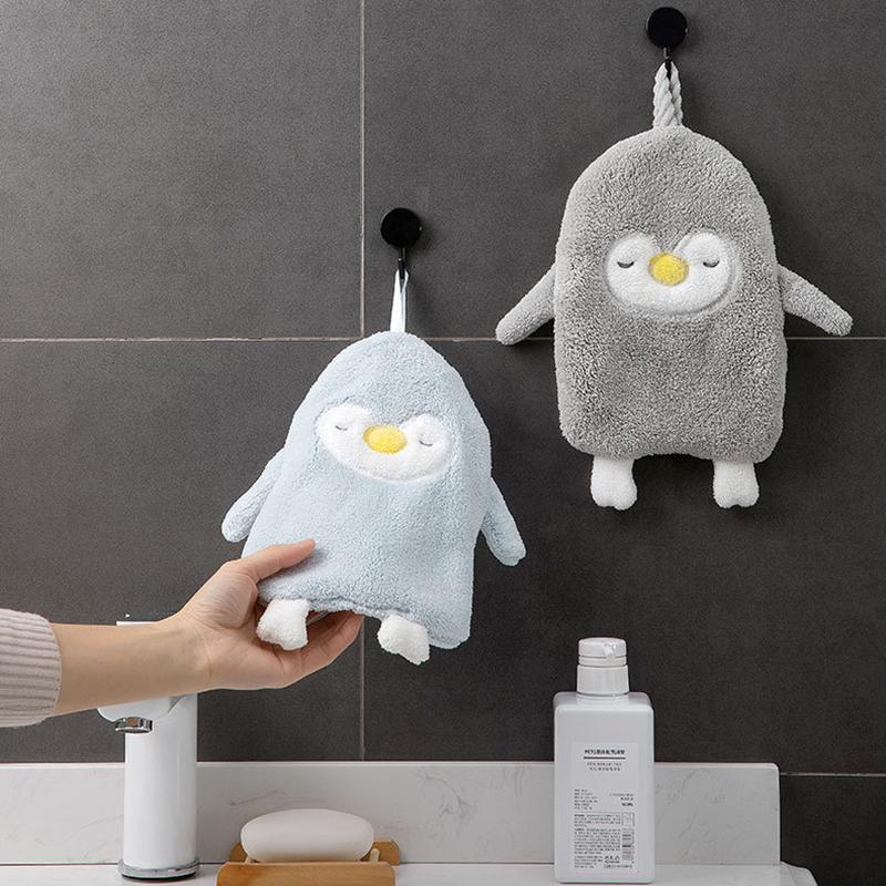 Cartoon Penguin Microfiber Towel Super Absorbent Hand Towel Soft Coral Kitchen Cleaning Cloth Hanging Type Kids Bathing Towels