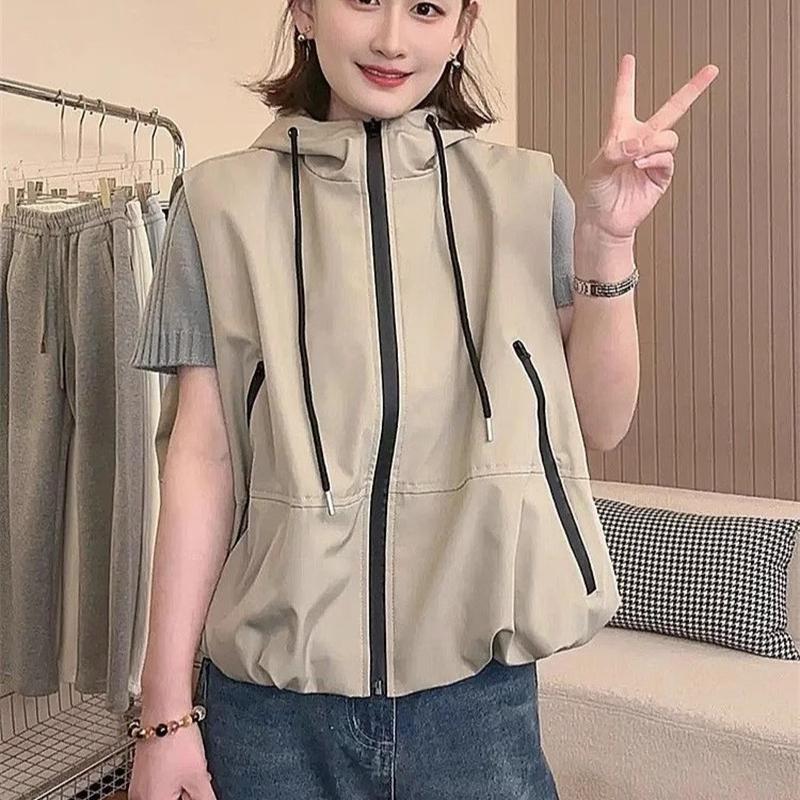 Explosionsweste Jacke Damen Sommer Stapelkleidung Kleines Tanktop Joker Ärmellose Jacke Mit Kapuze Weste Oberbekleidung Weiblich