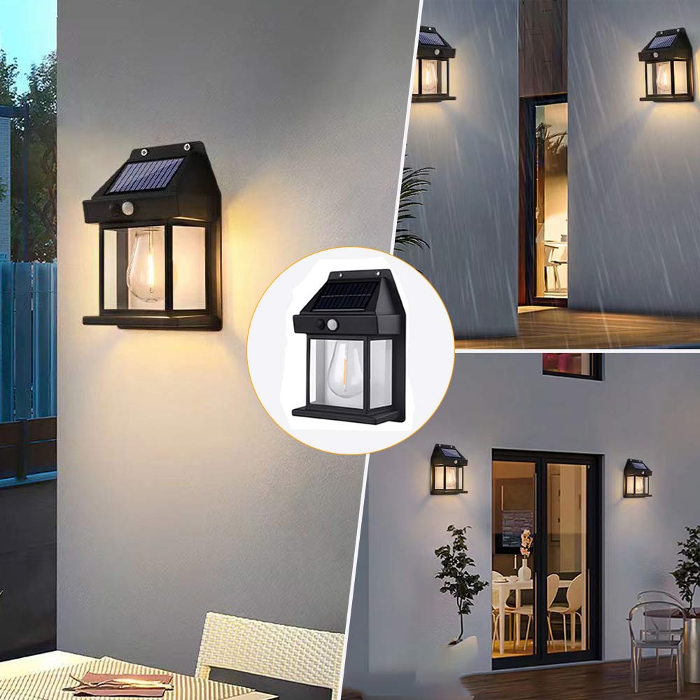 Solar Tungsten Wall Lamp Waterproof Motion Sensor 3 Modes Outdoor LED Light for Patio Courtyard Porch Barn Garage Garden