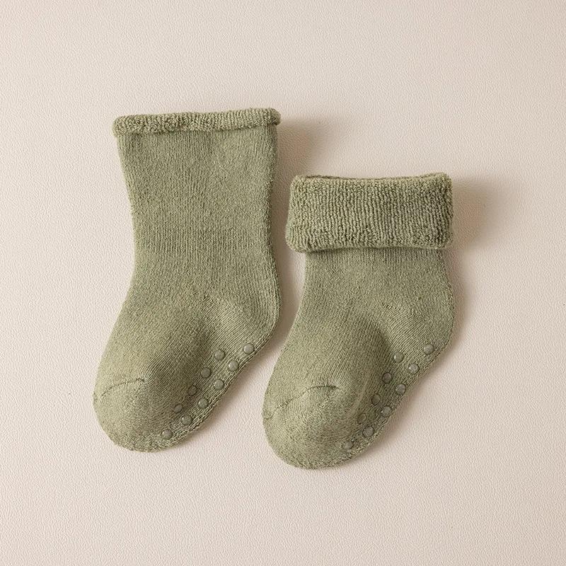 Kinder Verdicken Winter Socken Baby Bodensocken Kinder Jungen Mädchen Einfarbig Baumwolle Frottee Warm Rutschfest Neugeborenes Kleinkind Halbhohe Socken
