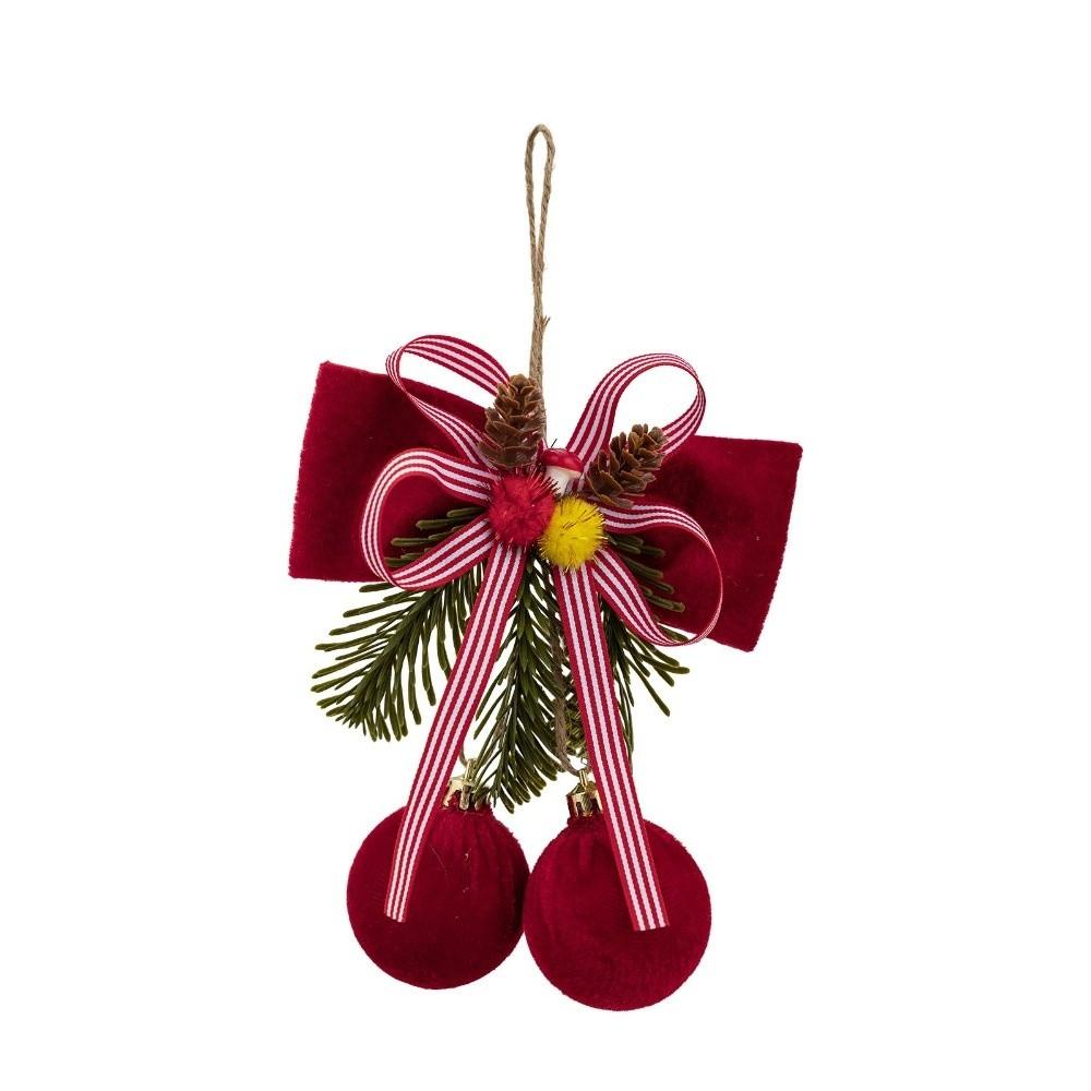 Pine Needle Accent Christmas Hanging Decoration Velvet Bow Ornament Christmas Tree Decoration