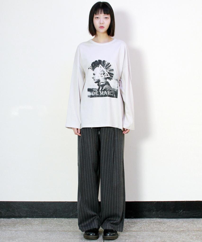 Deumakeu Side One-Pleat Stripe Real Wide Pants Charcoal (Spring/Summer Ver.)