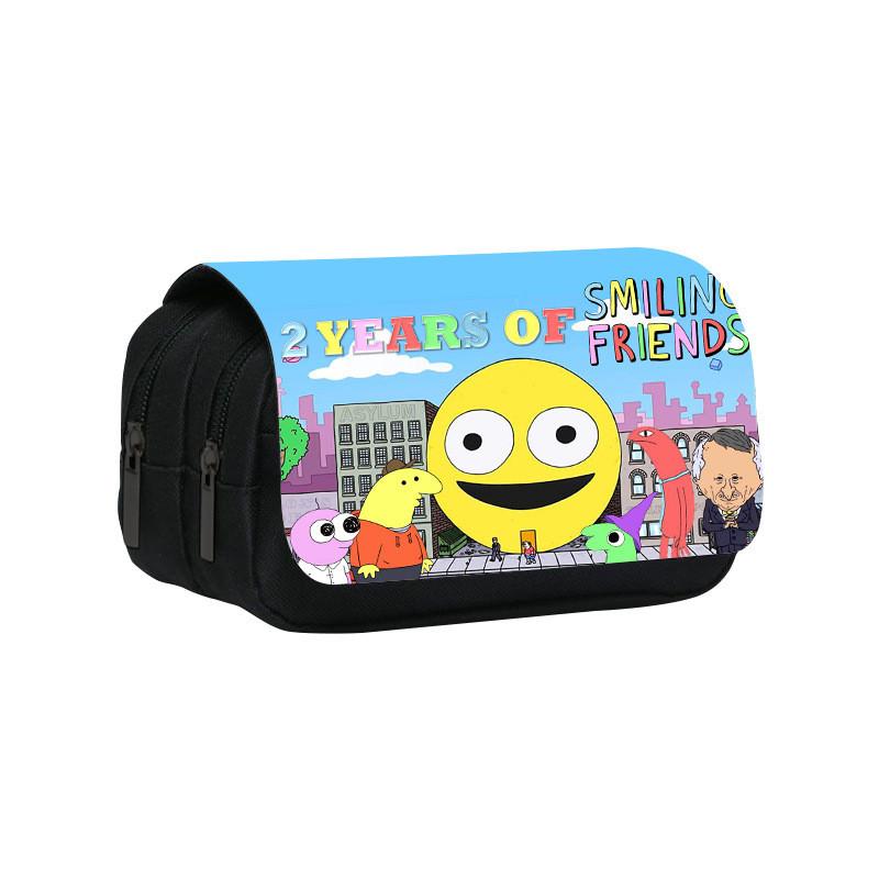 Smiling Friend Double Layer Pencil Case Cartoon Microfiber Storage For Students And Kids