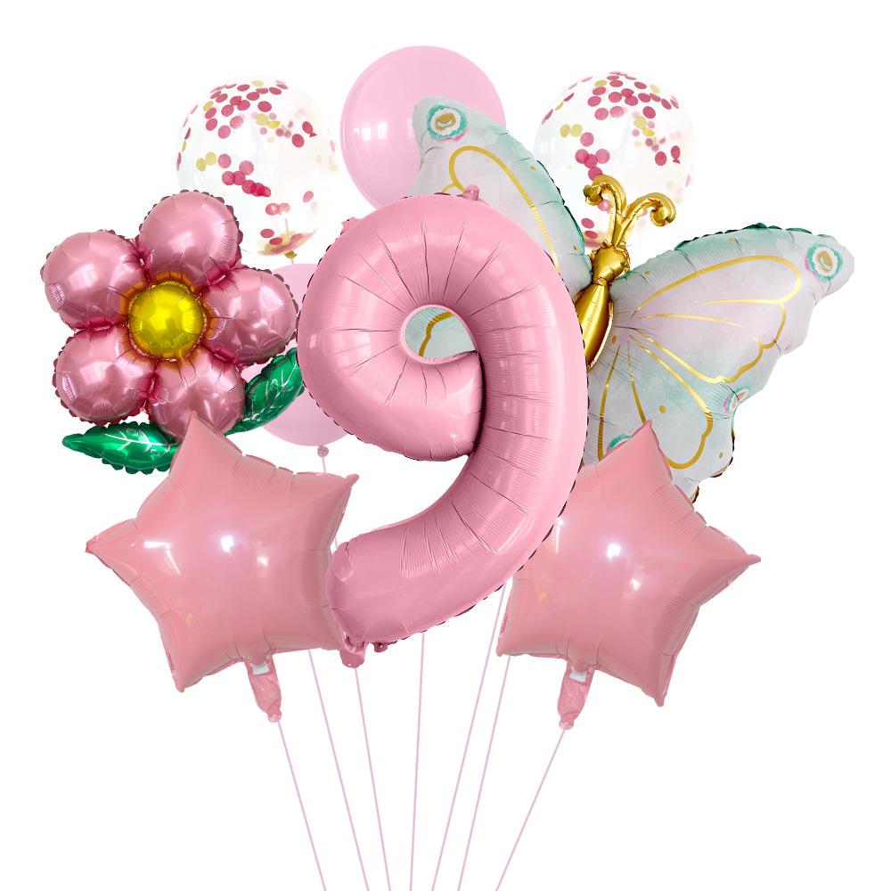 

Elegant Butterfly Flower Aluminum Film Balloon 32 Inch Pink Digital Suit Girl Birthday Party Decoration Number 9