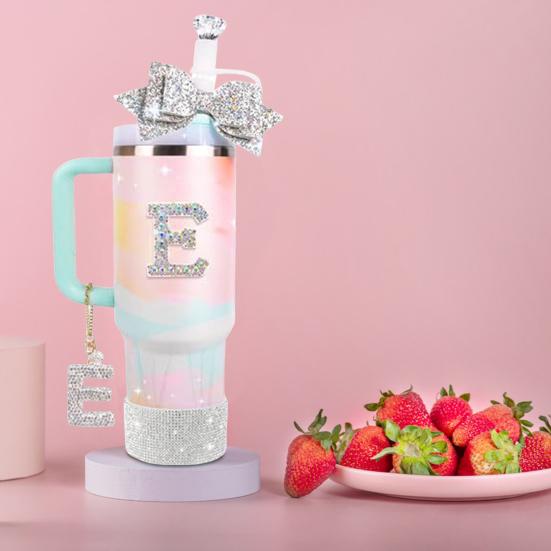 5Pcs Rhinestone Straw Cover Set for Water Bottles Silicone Boot Sticker Letter Charms