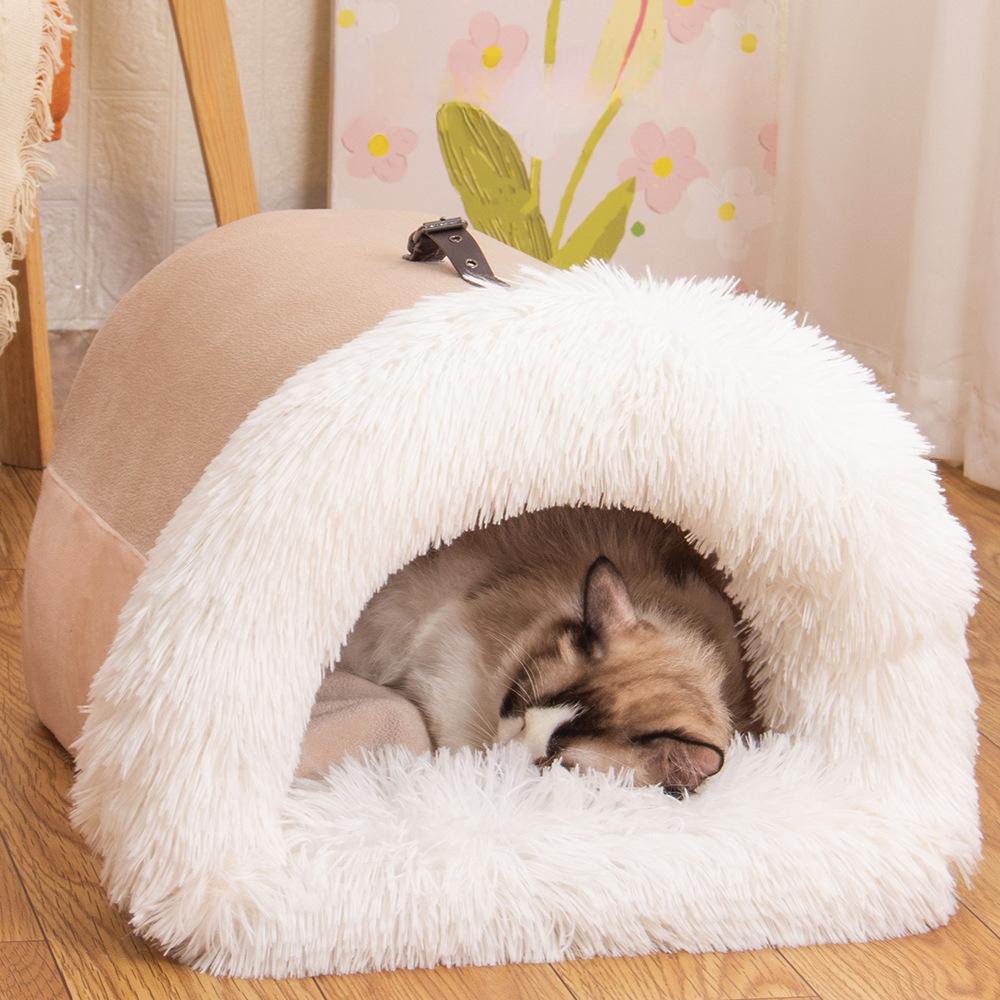 Letti per cani portatili Nido per gatti lungo in peluche Casa per cani invernale per cani di piccola taglia Letto per gattini Antiscivolo Cane per dormire Nido per cani Accessori per gatti Letto