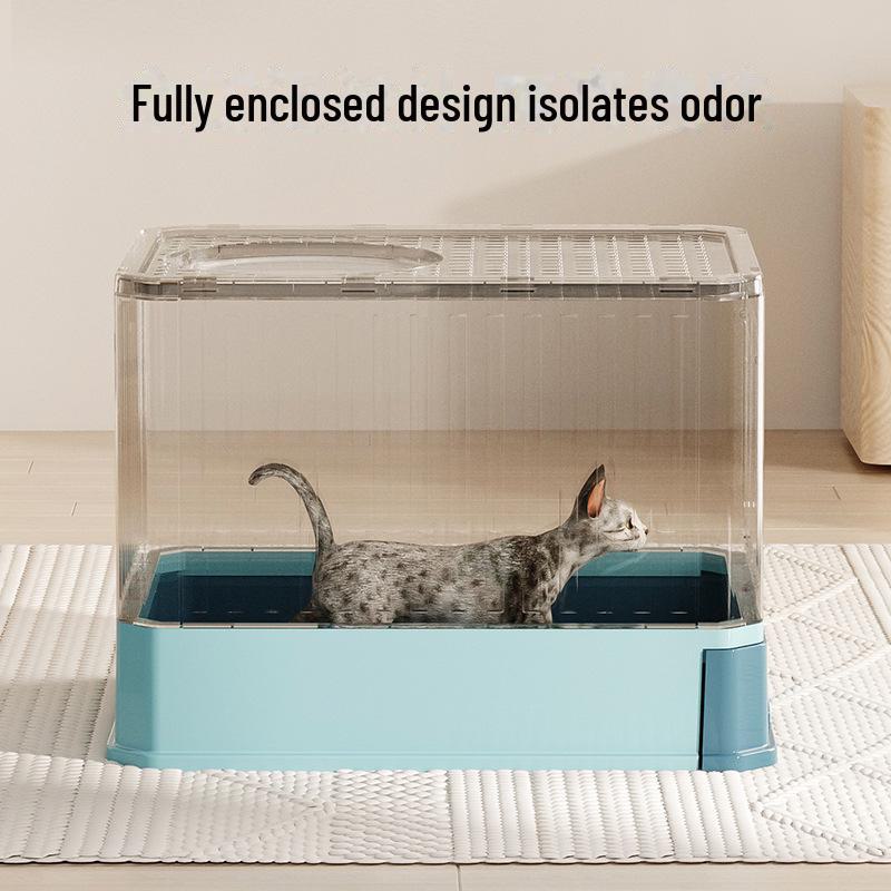 Fully Enclosed Oversized Drawer-Type Folding Cat Litter Box with Top-Entry