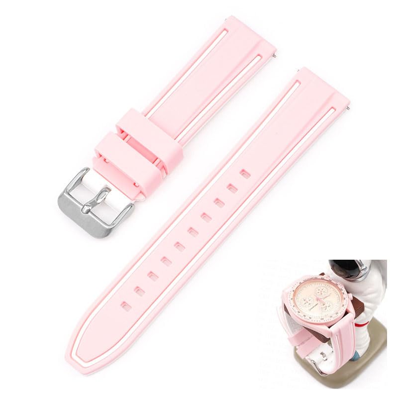 Swatch X OMEGA Compatible Rubber Strap with Double Lines (Pink/White Lines)