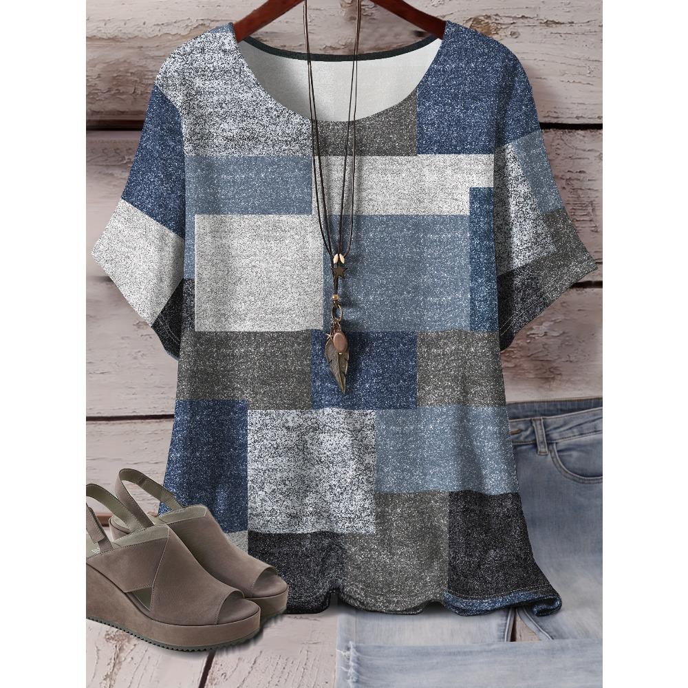 Summer 3D Printed Color Retro Flowers Striped Pattern T-shirt Loose Comfortable Large Size Fashion O-neck T-shirt