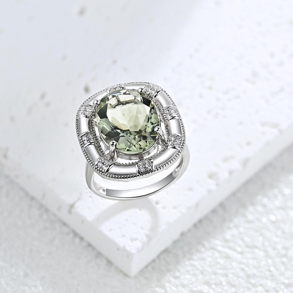 Bolaijewelry Luxusdesign Natürlicher grüner Amethyst Großer Edelstein Oval 12*16mm Ring 925 Sterlingsilber Wunderschöner feiner Schmuck