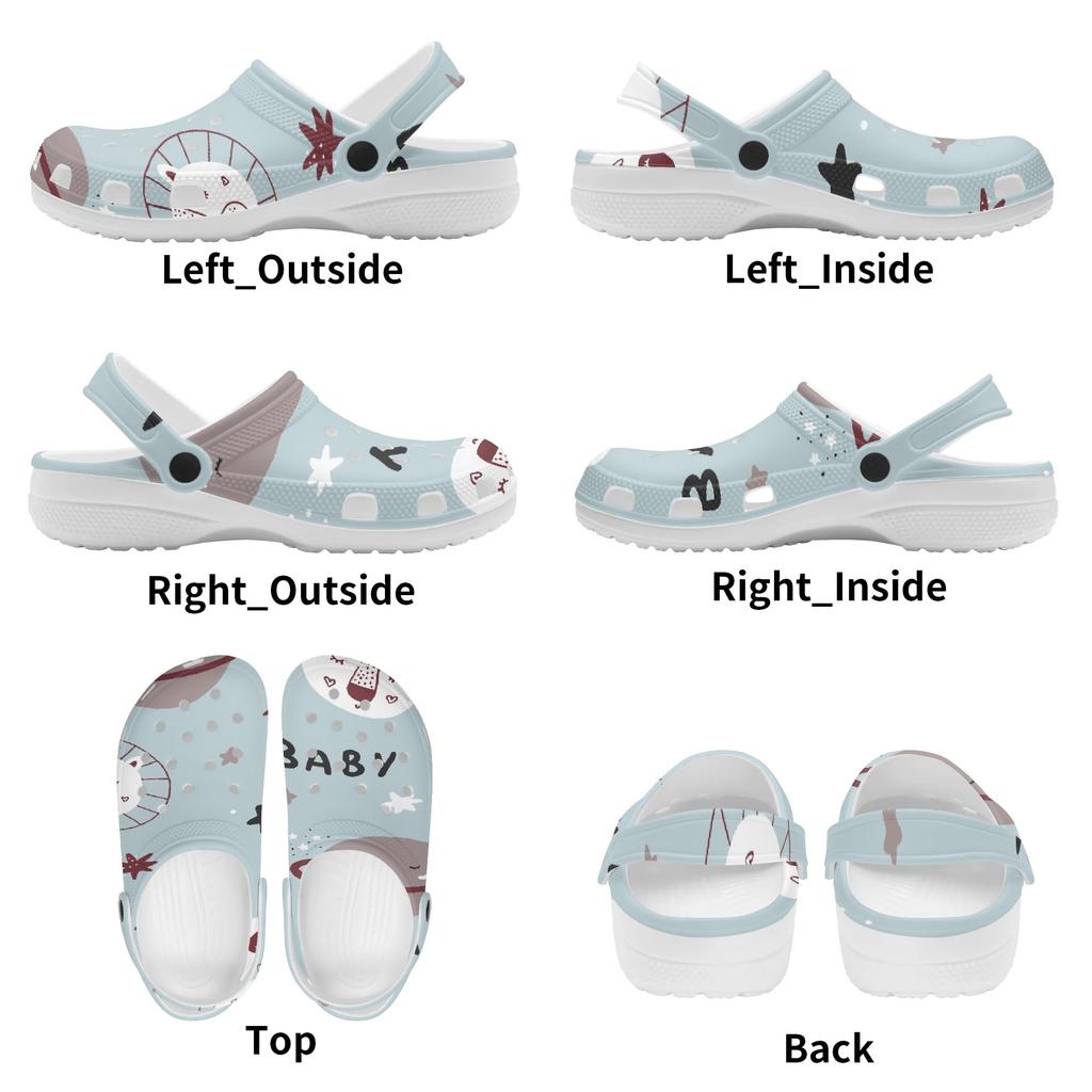 White Printed EVA Clogs for Women Men Breathable Lightweight Slip On Casual Footwear Soft Sole Summer Sandals Daily Walking