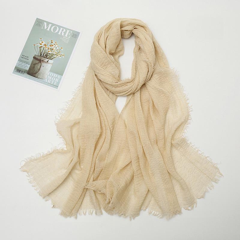 Hot-selling New Simple Solid Color Wrinkled Cotton and Linen Scarf, Soft and Skin-friendly In Winter, Warm Scarf Women