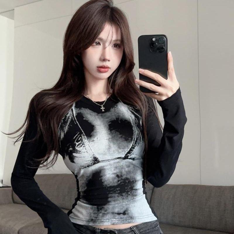 

Женские футболки Y2K Черные с принтом Модные Леди Клуб Бар Футболки с длинным рукавом для женщин S чёрный