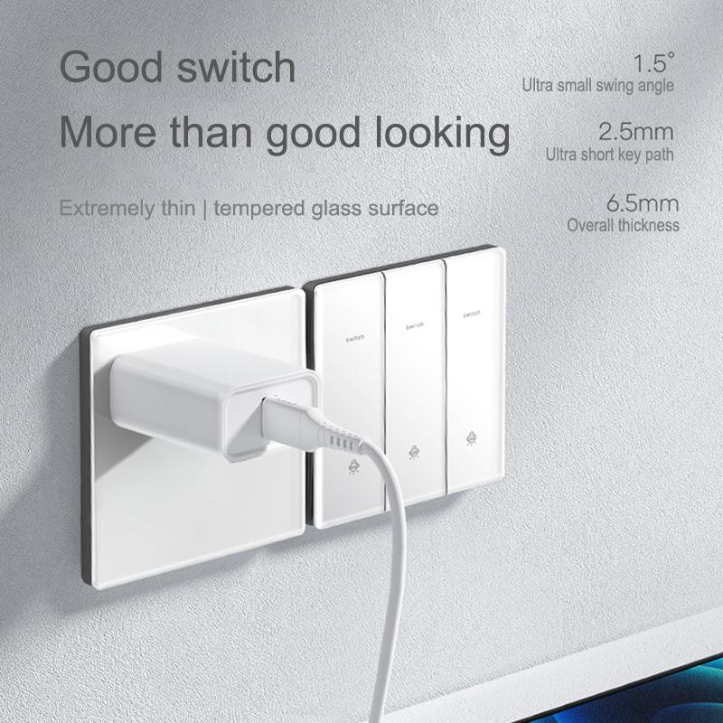 Ultra-Thin Grey 13A 220V-250V Electric Light Switch Socket Scratch-Resistant Tempered Glass Panel Wall Switch Big Touch Panel