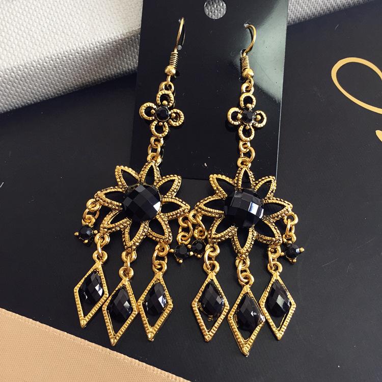 Vintage court gem set earrings long temperament bohemian earrings niche earrings women