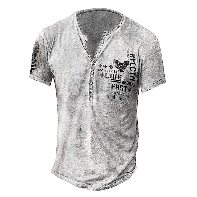 2022 Spring/Summer 3D Print Large Men's Collarless Casual Short Sleeve T-Shirt