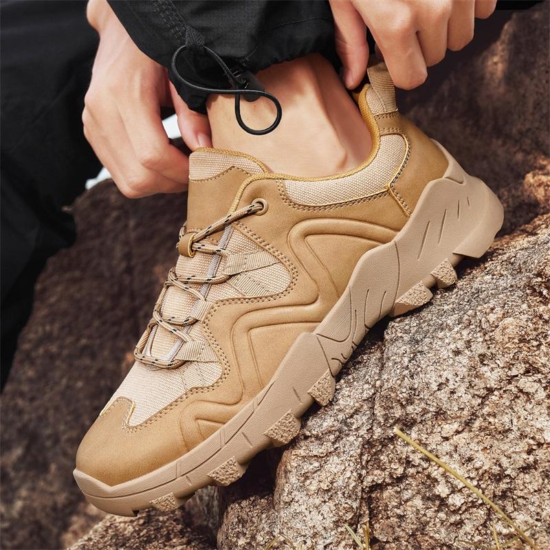 Fashion Brand Outdoor Men Hiking Shoes High-quality Anti Slip Sports Leather Casual Shoes Fashion Thick Soled Comfort Soft Walking Boots