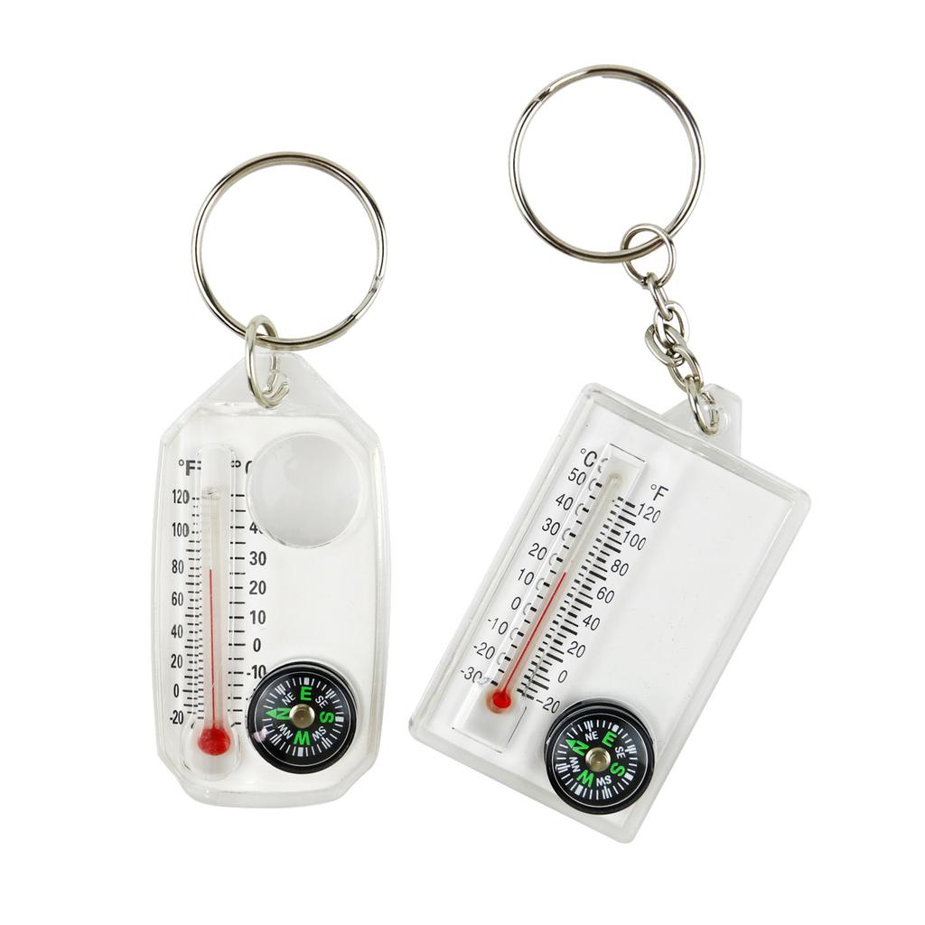 Multifunctional Handheld Mountain Climbing Thermometer Mini Compass Keyring Clip Keychain for Outdoor Hiking Camping