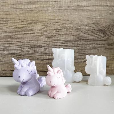 Moule 3D géométrique en silicone en forme de licorne, chat, cerf, ours, savon, bougie, argile, plâtre, résine, décoration de gâteau, outil de cuisson